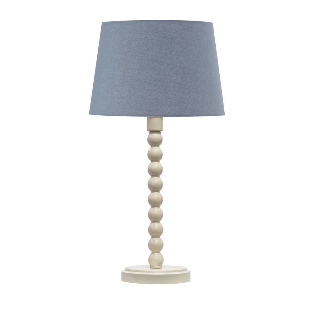 First Choice Lighting Bobbin - Ivory Lamp with Grey Cotton Shade in White