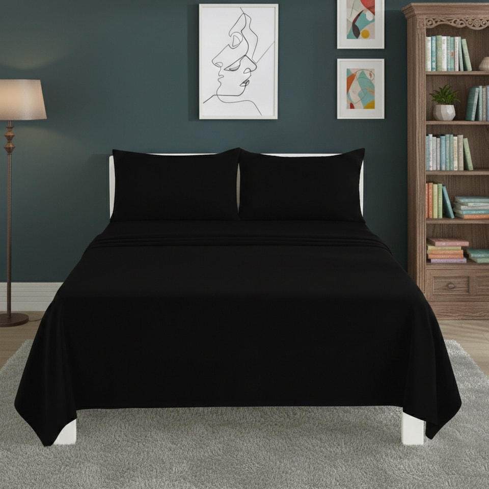 image 1 of Easy Care Flat Bed Sheet Polycotton Durable Low Maintenance Bedding | Black | Super King