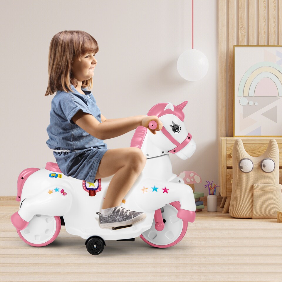 image 1 of COSTWAY 12V Unicorn Ride on Toy Ride on Pony Motorcycle Pink