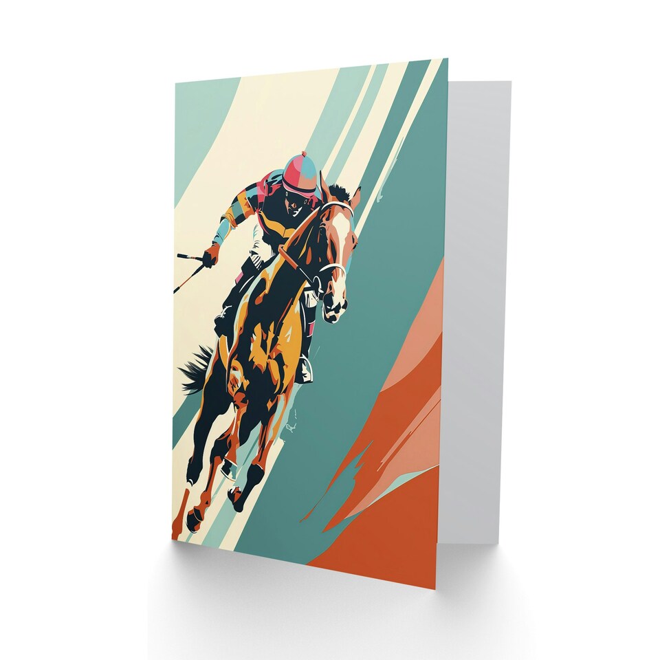 image 1 of Jockey On Racehorse Animal Race Colourful Him Her Birthday Card