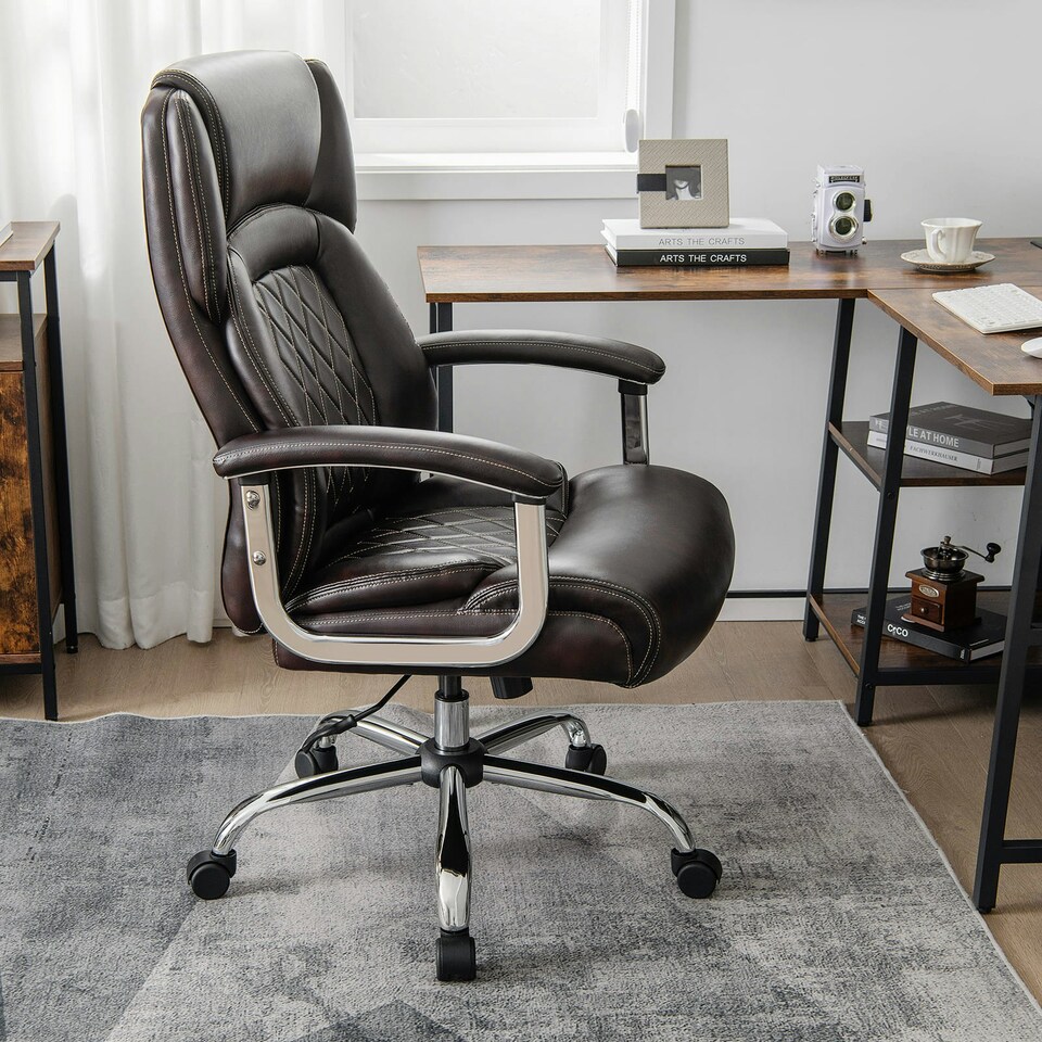 image 1 of COSTWAY Big & Tall Office Chair Adjustable Executive Chair Brown