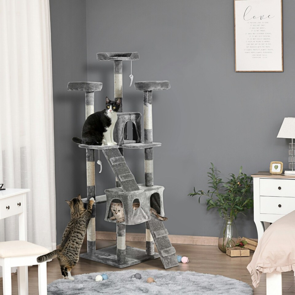 image 1 of PawHut 173cm Cat Tower Scratching Post Activity Centre for Indoor Grey