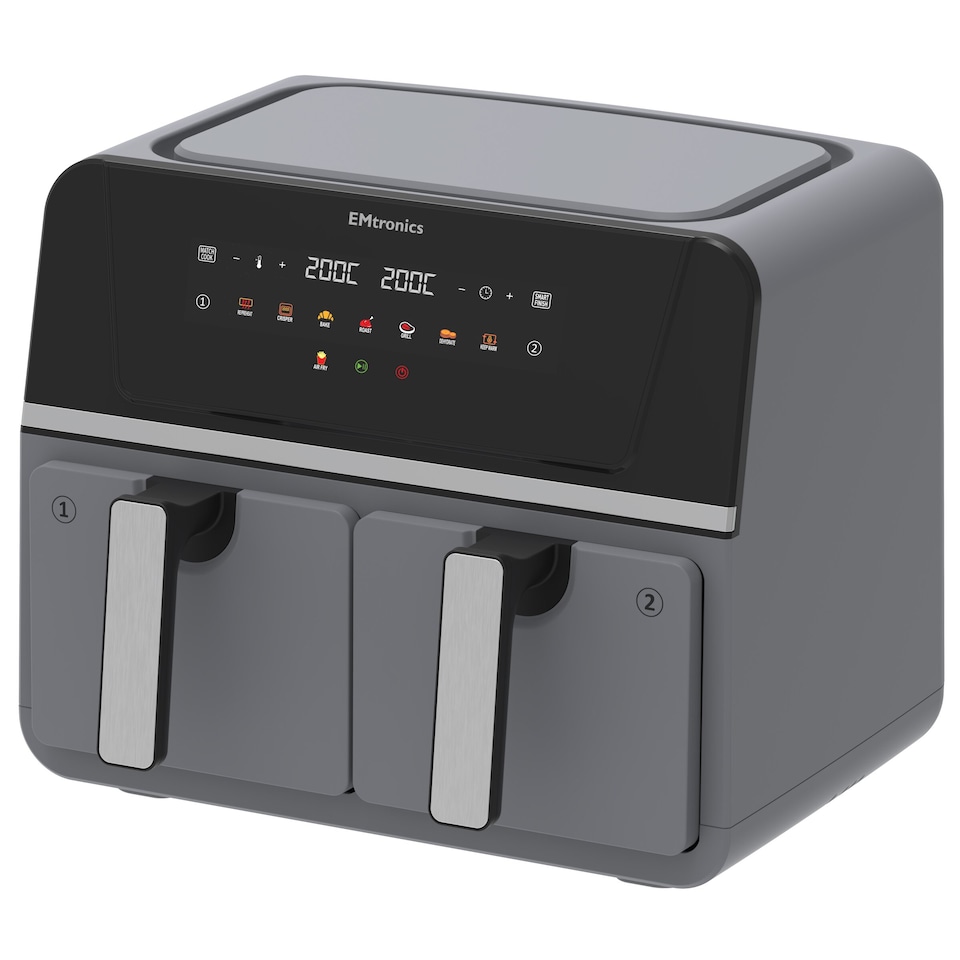 image 1 of EMtronics 8L Dual Digital  Air Fryer with Timer - Grey