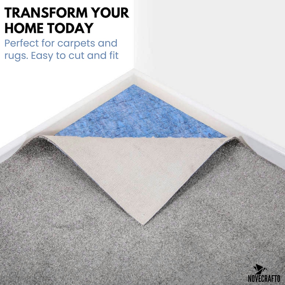 image 1 of NOVECRAFTO Carpet Underlay – 11mm Thick High-Density PU Foam Roll for Bedroom, Living Room & Stairs – Soft, Comfortable, Heat & Sound Insulating Blue | 5 sqm