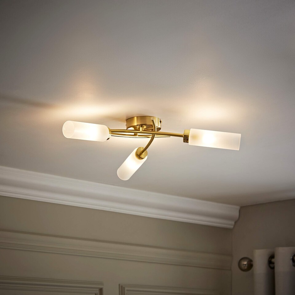 image 1 of ValueLights Maya Brushed Gold 3 Way Curved Cross Over Ceiling Light | Gold