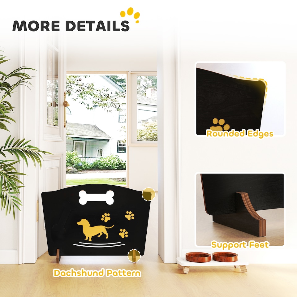 image 1 of PawHut Wooden Dog Stopper, Freestanding Dog Gate with Support Feet, Black