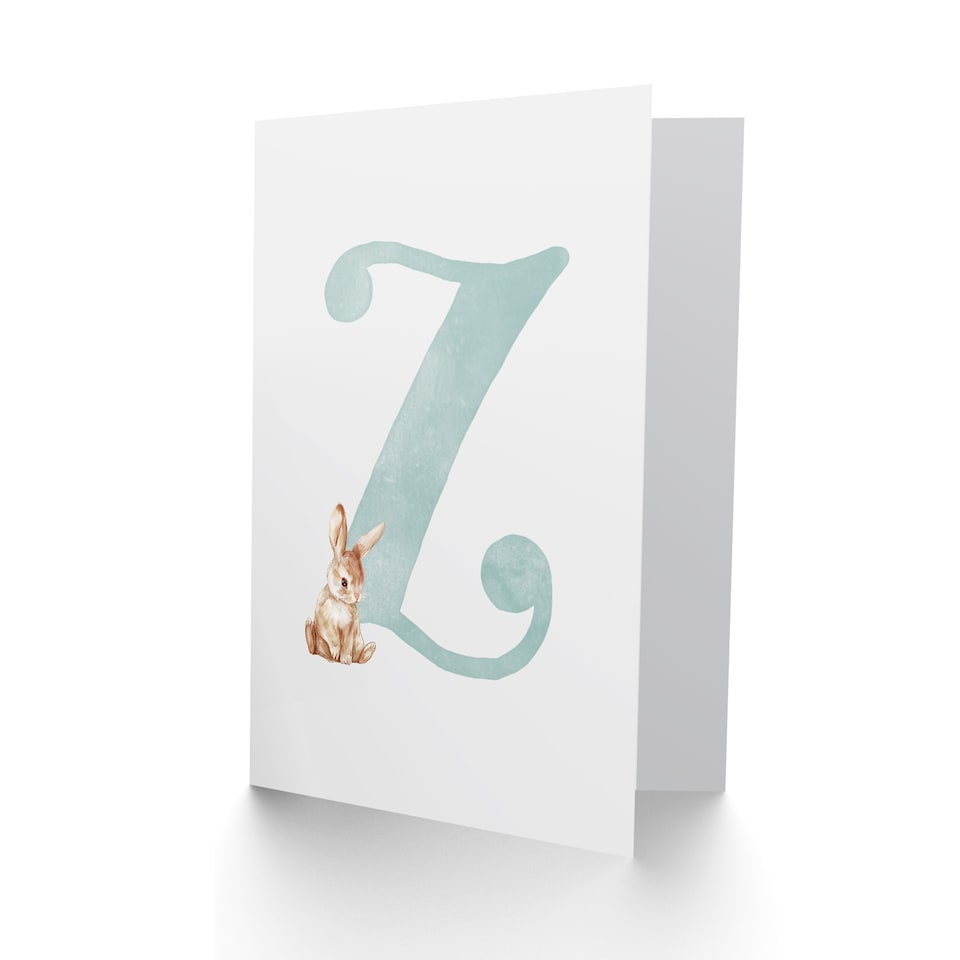 image 1 of Greeting Card Bunny Rabbit Alphabet Letter Z New Baby 1st Birthday