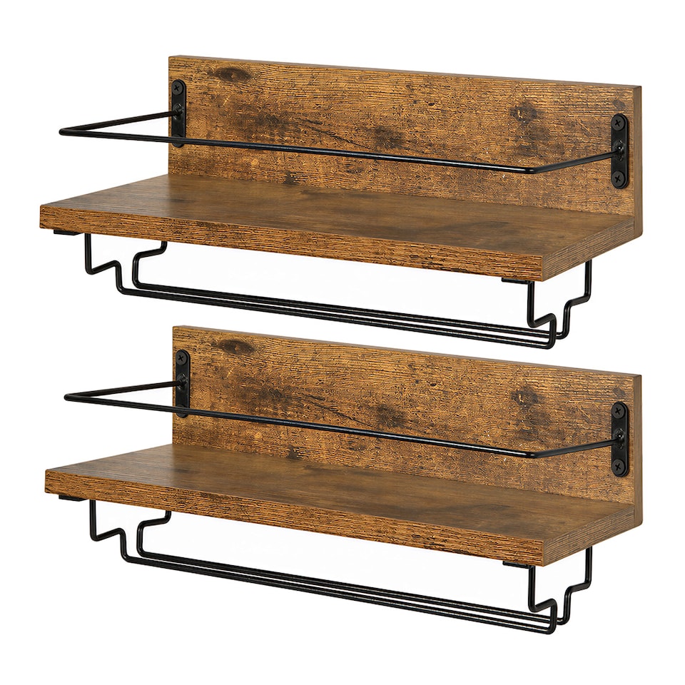 image 1 of Levede Wall Wine Rack With Glass Holder Floating Wine Shelf Home Bar Storage 2PC
