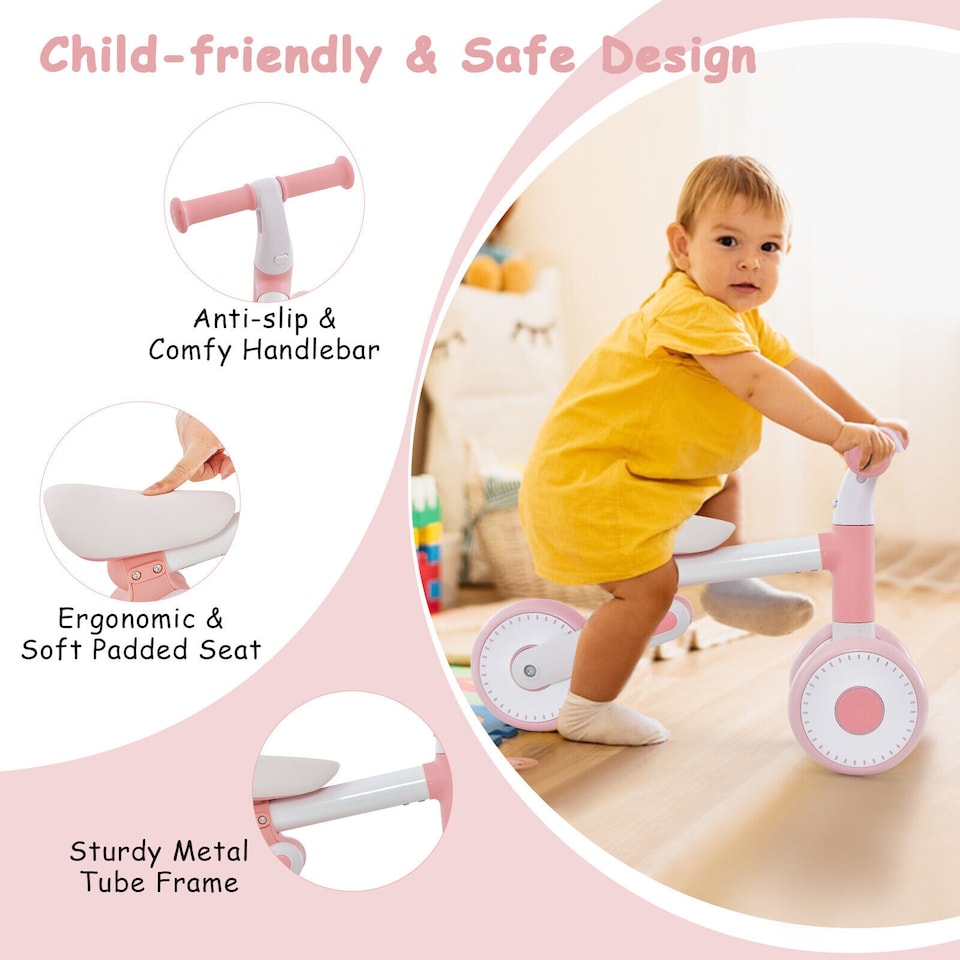 image 1 of COSTWAY Baby Balance Bike Folding Toddler Walker Pink