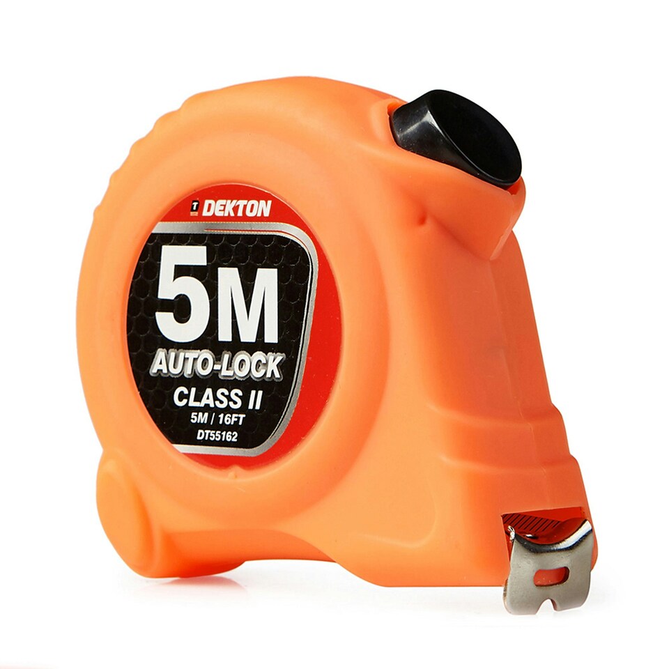 image 1 of Tape Measure Dekton Hi-vis Auto Lock Soft Grip Imperial Metric Scale 5m Class 2
