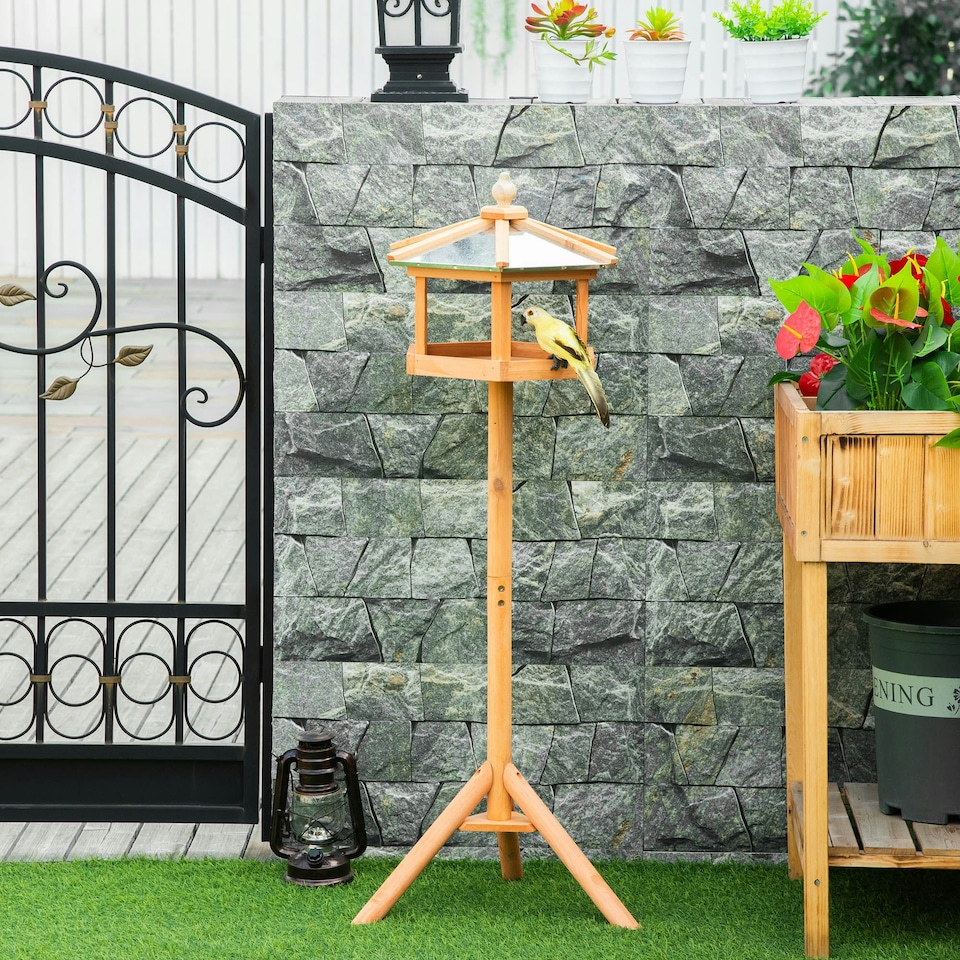 image 1 of PawHut Wooden Bird Table Free Standing Feeder Garden and Backyard Station