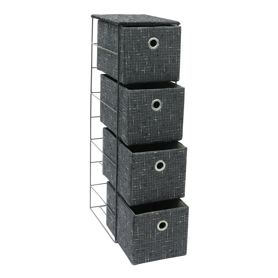 image 1 of JVL Shadow 4 Drawer Narrow Fabric Storage Tower, Grey Grey