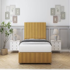 Sloomy Langston Mustard Plush Divan Bed With Mattress 2 Drawers Right Side With 26" Strutted Headboard & 12" Matching Footboard 3' Single | Gold | Mustard | Single | 1
