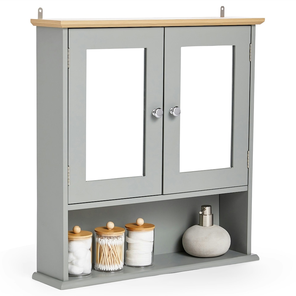 image 1 of VonHaus Shrewsbury Grey Bathroom Mirror Cabinet with Storage