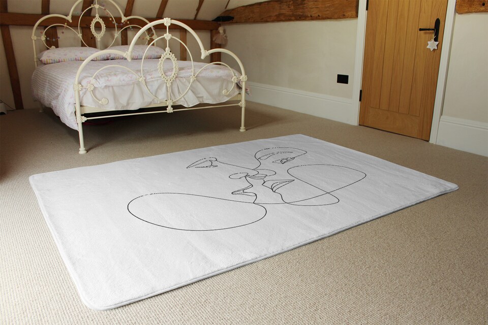 image 1 of Couple Kiss In Line Art Designer Rug | Multi