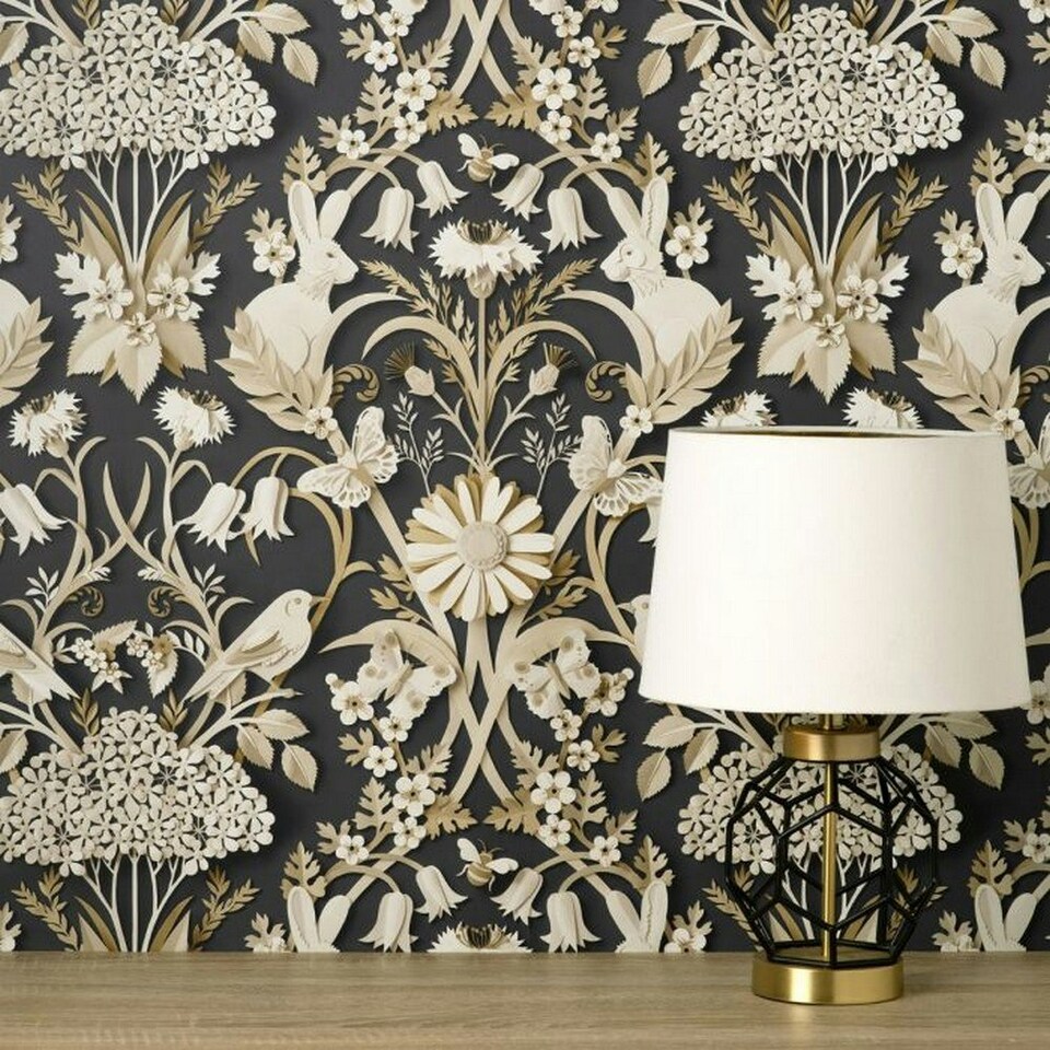image 1 of Fine Decor Woodland Wallpaper - Charcoal - 10m x 53cm Black