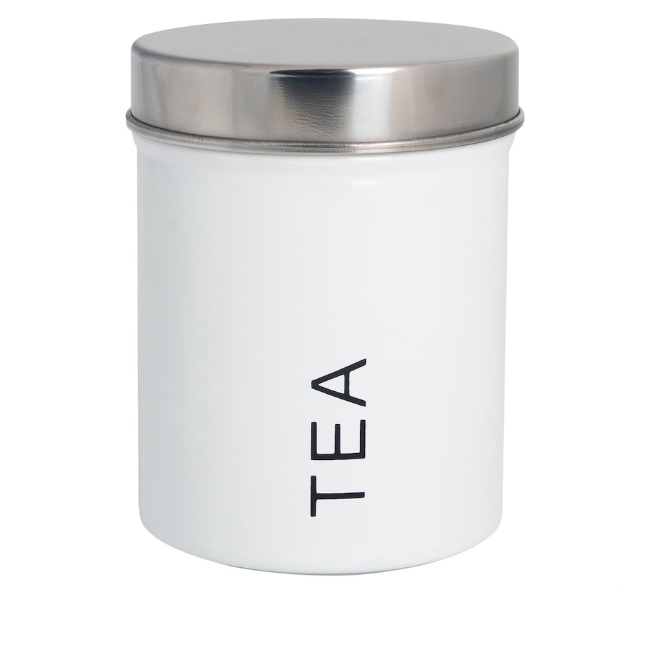 image 1 of Harbour Housewares Round Metal Kitchen Tea Canister - White