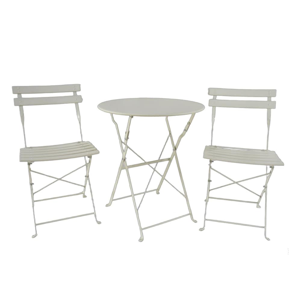 image 1 of Clifton Bistro Set Outdoor Patio Garden Furniture Table and 2 Chairs Metal Frame | Cream