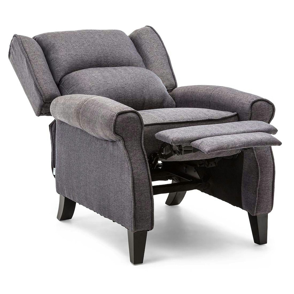 image 1 of Eaton Wing Back Fireside Herringbone Fabric Pushback Recliner Chair (Blue)