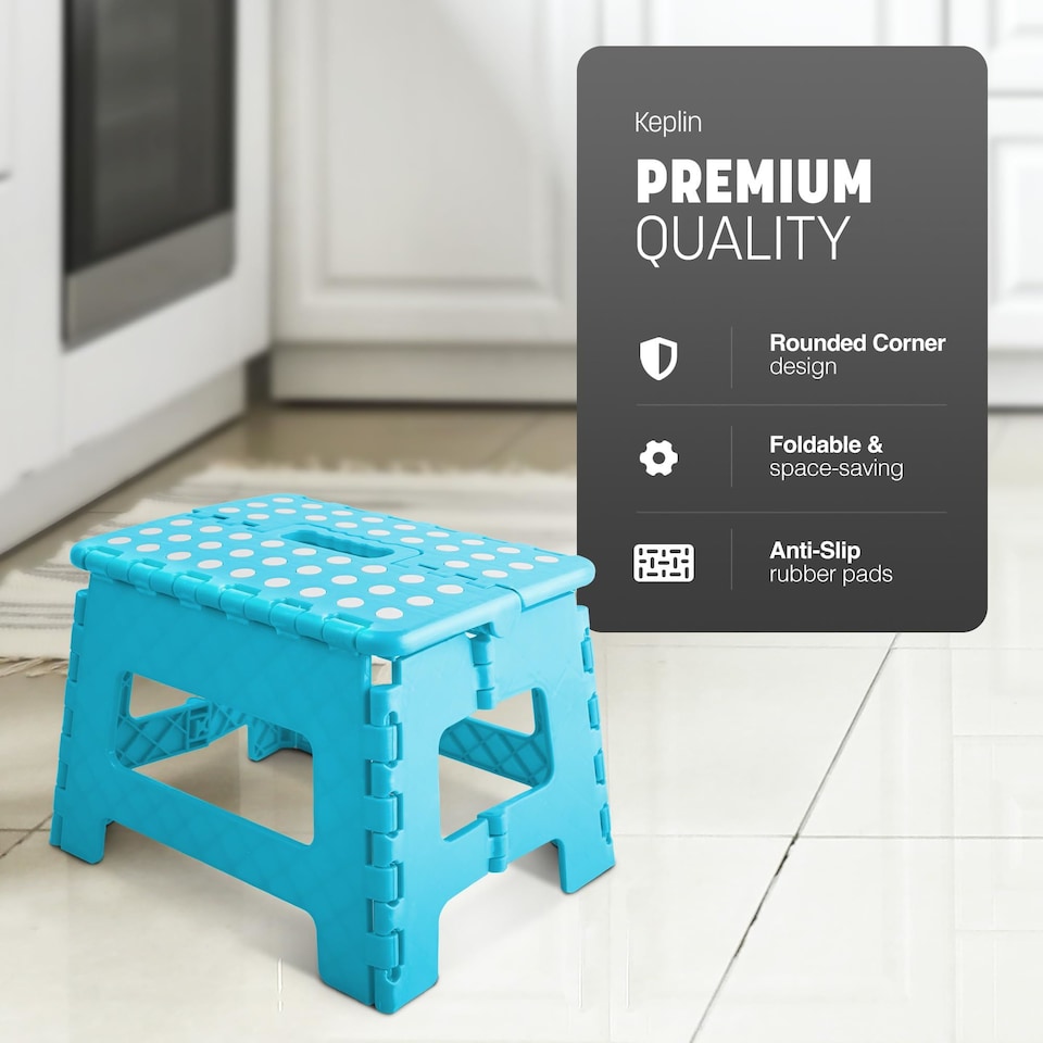 image 1 of Keplin Heavy Duty Folding Step Stool Non-Slip Plastic with Carry Handle, 9 Inch