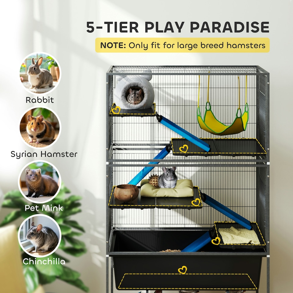 image 1 of PawHut 5 Levels Rolling Small Animal Cage with Non Slip Cloth Covered Ramps