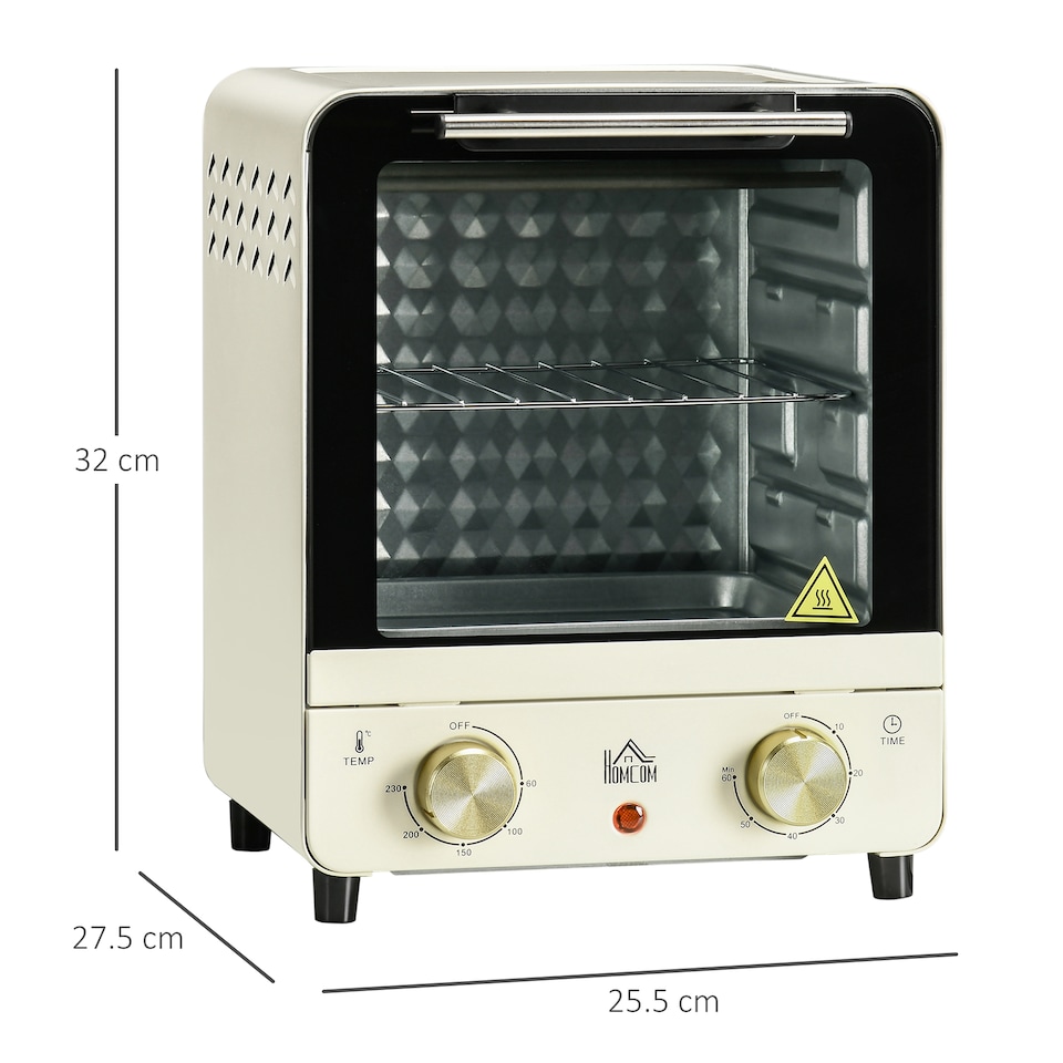 image 1 of HOMCOM Mini Oven, 15 Litres Electric Oven and Grill with 60-230degreeAdjustable Temperature, 60 Minute Timer, Include Baking Tray, Wire Rack and Crumb Tray, 1000W, Cream White