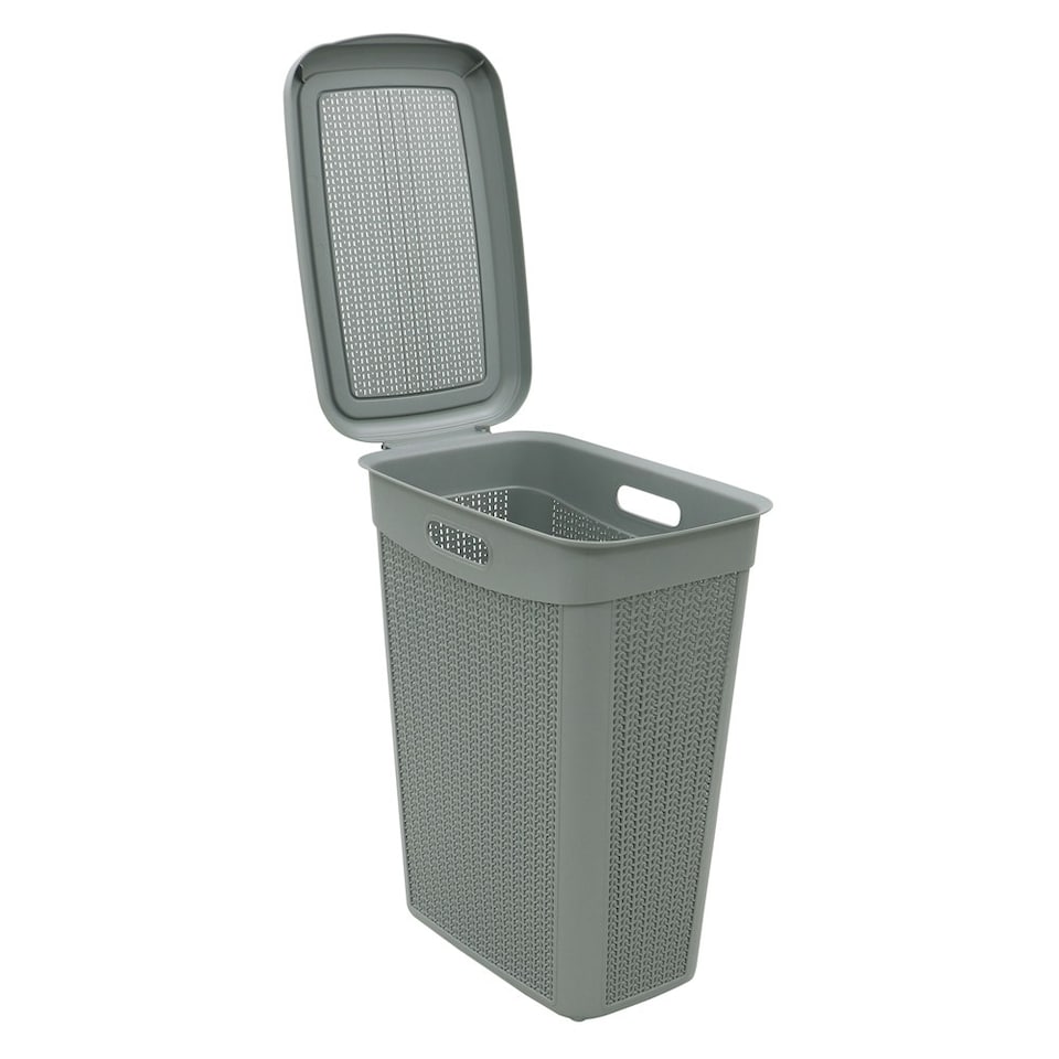 image 1 of JVL 43L Knit Design Slim Loop Plastic Laundry Basket - Grey Grey