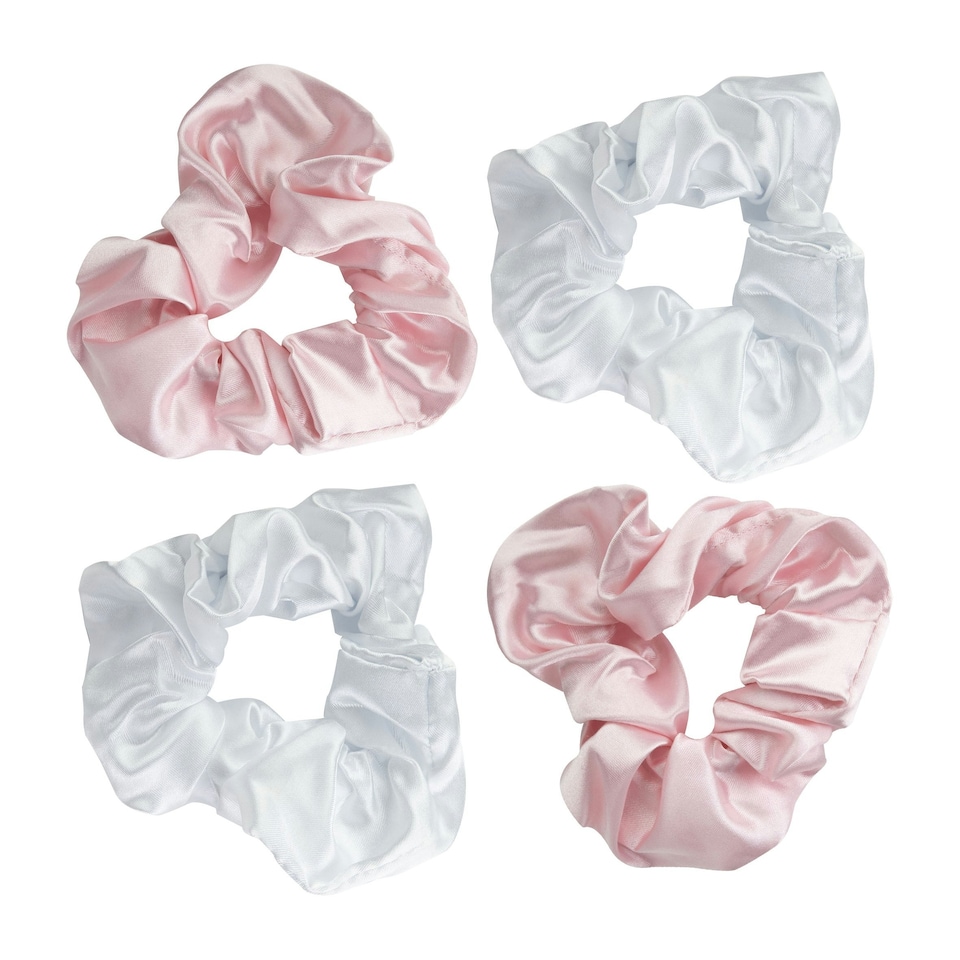 image 1 of Brushworks Pink & White Satin Scrunchies (Pack of 4)
