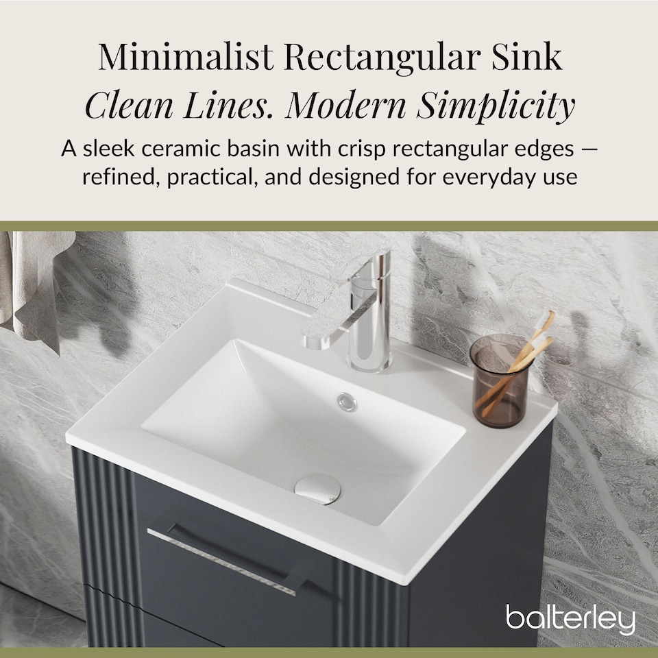 image 1 of Balterley Partial Fluted 2 Drawer Wall Hung Vanity Unit with 1 Tap Hole Minimalist Basin | Grey | Satin Soft Black