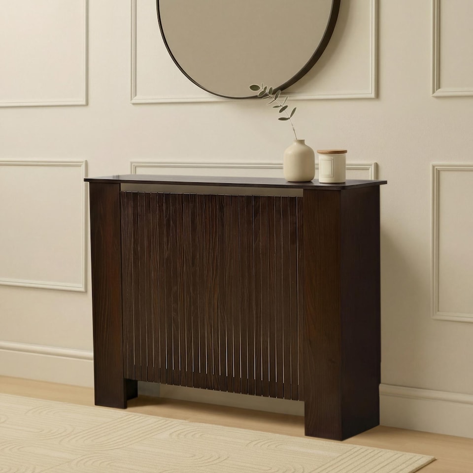 image 1 of OHS Ribbed Medium Radiator Cover Slatted Engineered Wood | Brown | Dark Brown Wood