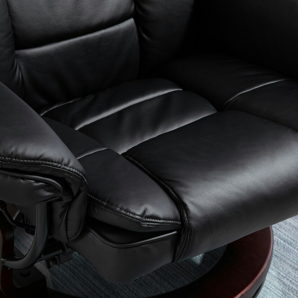 image 1 of HOMCOM Swivel Manual Recliner and Footrest Set PU Leather Lounge Chair Black