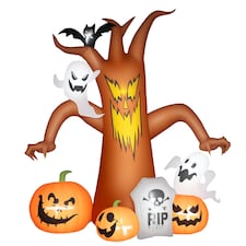 Outsunny 7.9FT Tall Halloween Inflatable Ghost Tree with Pumpkins, White Ghosts and Tombstone, Blow-Up Outdoor Halloween Decoration for Lawn, Garden, Party