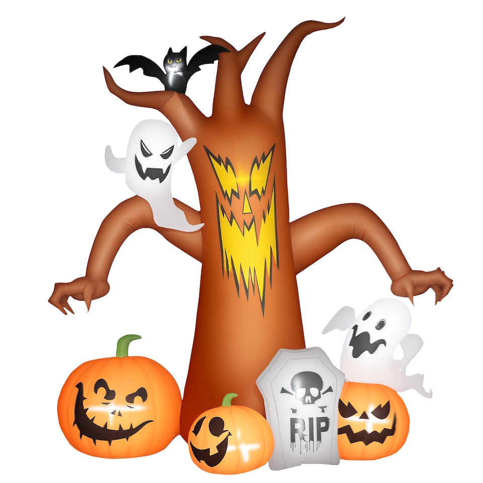 image 1 of Outsunny 7.9FT Tall Halloween Inflatable Ghost Tree with Pumpkins, White Ghosts and Tombstone, Blow-Up Outdoor Halloween Decoration for Lawn, Garden, Party
