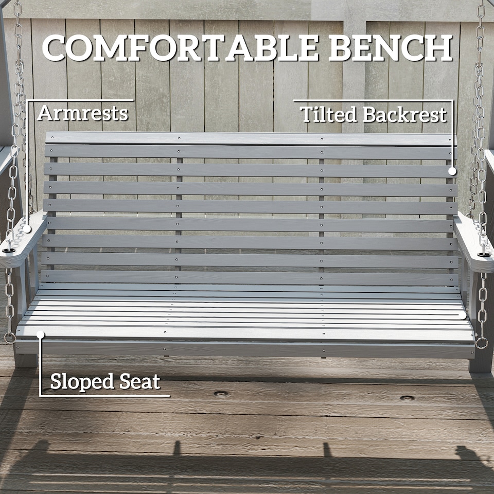 image 1 of Outsunny 3 Seater Wooden Garden Swing Chair with Side Tables, Dark Grey | Grey | Dark Grey | L