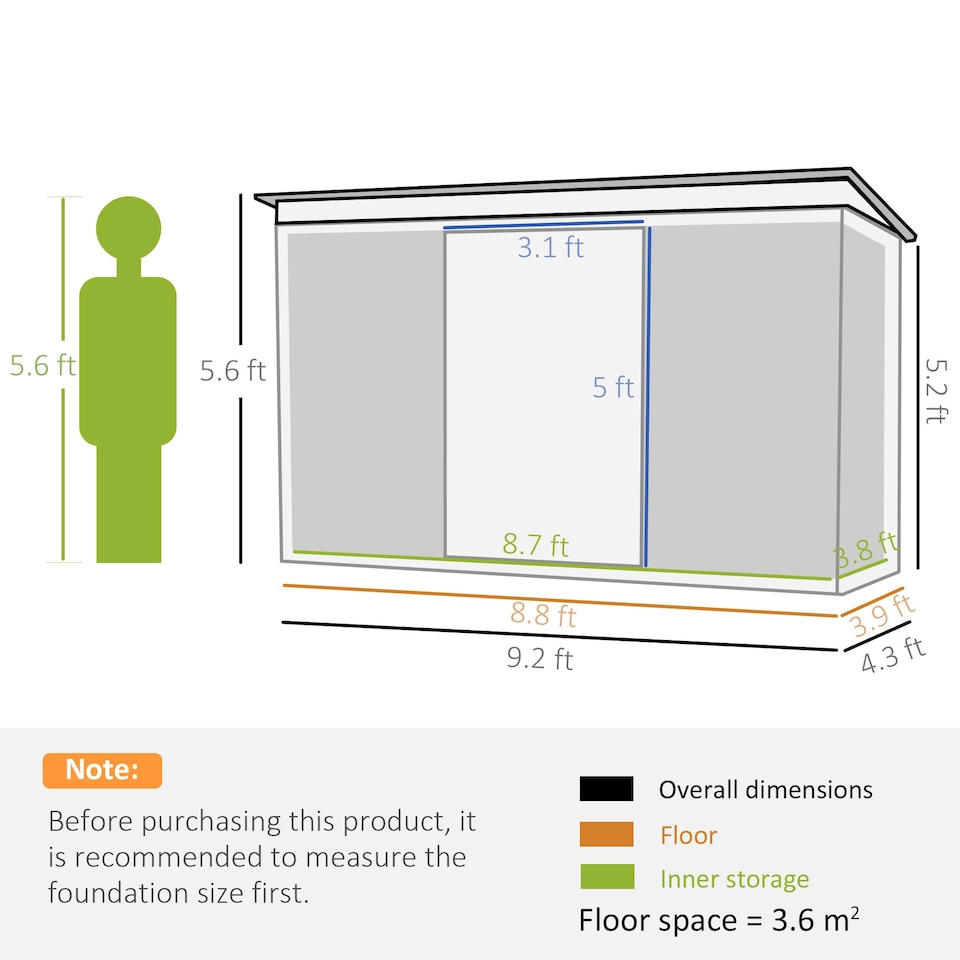 image 1 of Outsunny 9 x 4FT Metal Garden Storage Shed w/ 2 Door, Light Grey