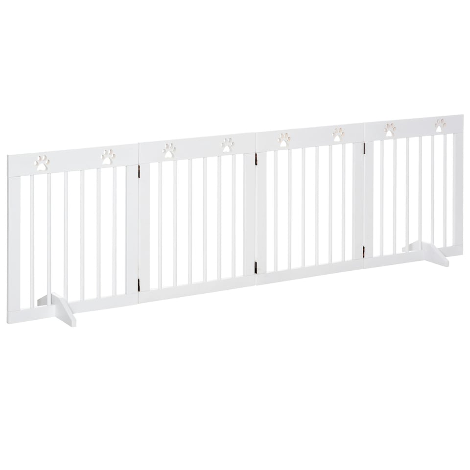 image 1 of PawHut Pet Gate 4 Panel Wooden Dog Barrier Folding Fence w/ Support Feet