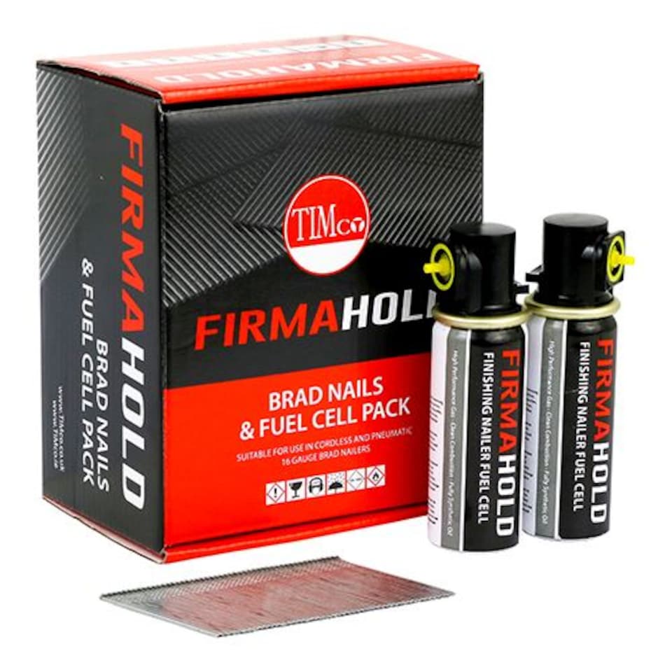 Timco - FirmaHold Collated Brad Nails & Fuel Cells - 16 Gauge - Straight - Galvanised (Size 16g x 64/2BFC - 2000 Pieces)