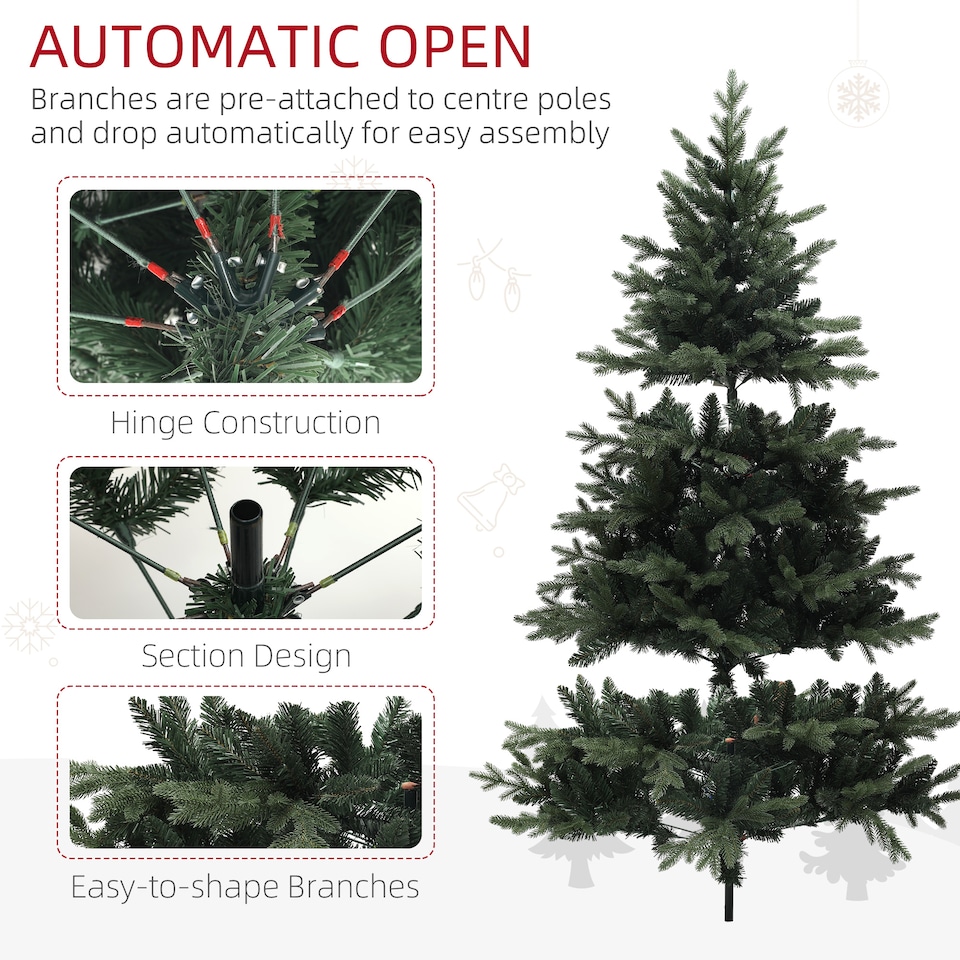 image 1 of HOMCOM 6ft Artificial Spurce Christmas Tree with 1696 Branch Tips and Foldable Steel Base, Realistic Hinged mas Tree for Home Office, Green