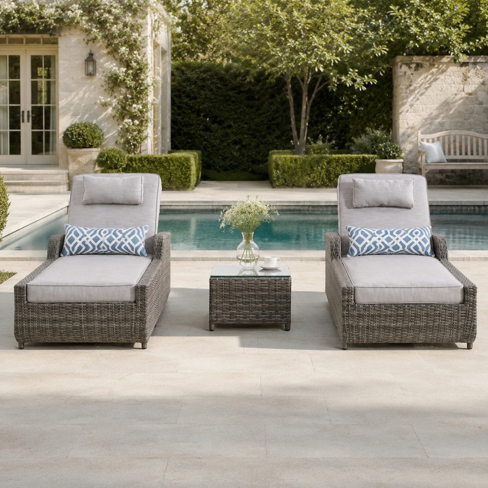 image 1 of Direct Wicker Adjustable Sun Lounge with Side Table – 5‑Position Recliner and Glass‑Top Side Table