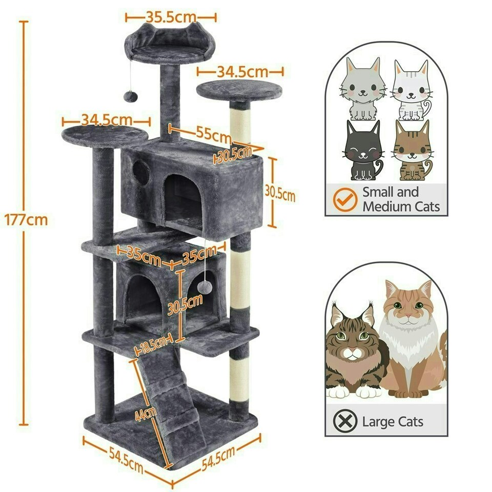 image 1 of Yaheetech 177 cm Cat Tree Tower with Condos and Scratching Posts Dark Grey