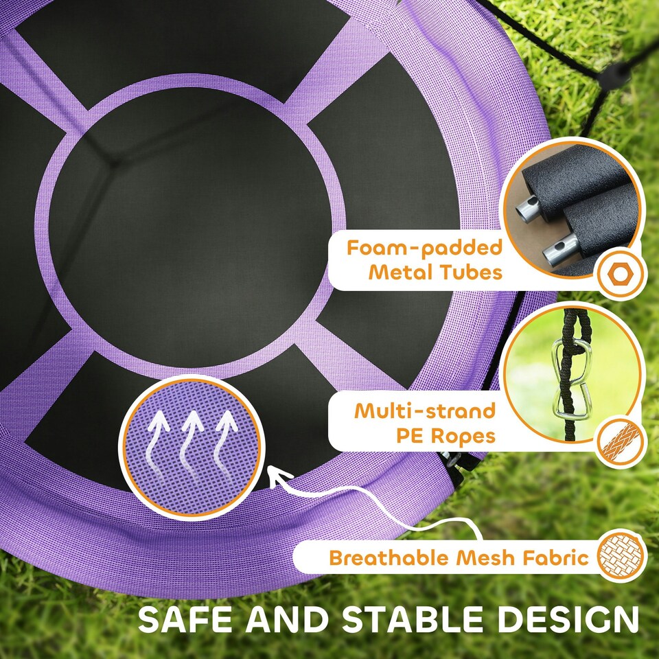 image 1 of AIYAPLAY Nest Swing Set, 100 cm Saucer Tree Swing Set for Kids, Purple