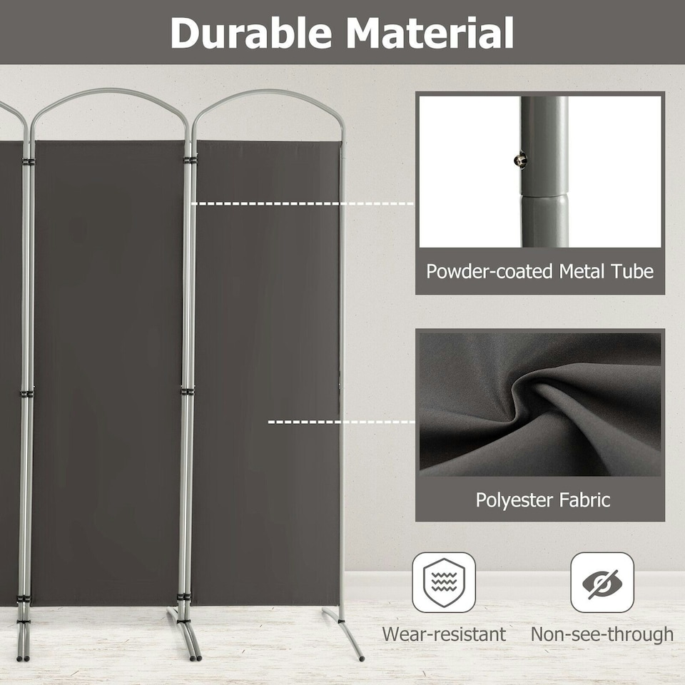 image 1 of COSTWAY 6 Panel Room Divider 188cm Folding Privacy Screen Grey | Grey