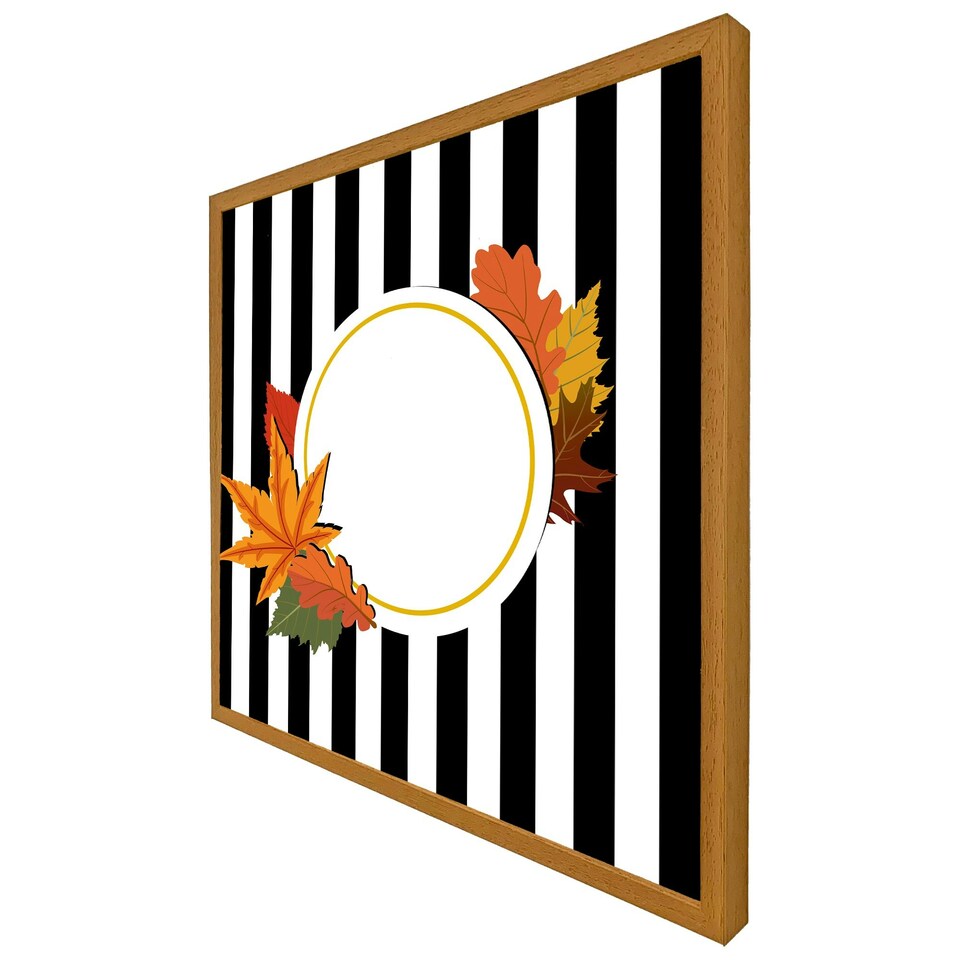 image 1 of Blach stripes, autumn leaves (Picture Frame) White | S