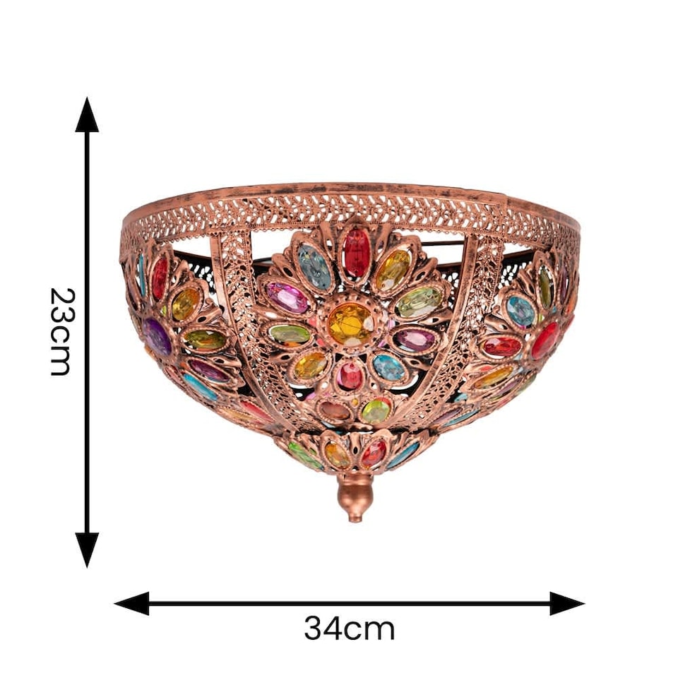 image 1 of ValueLights Samia Bronze Ceiling Light Shade Multi Coloured Jewels | Bronze