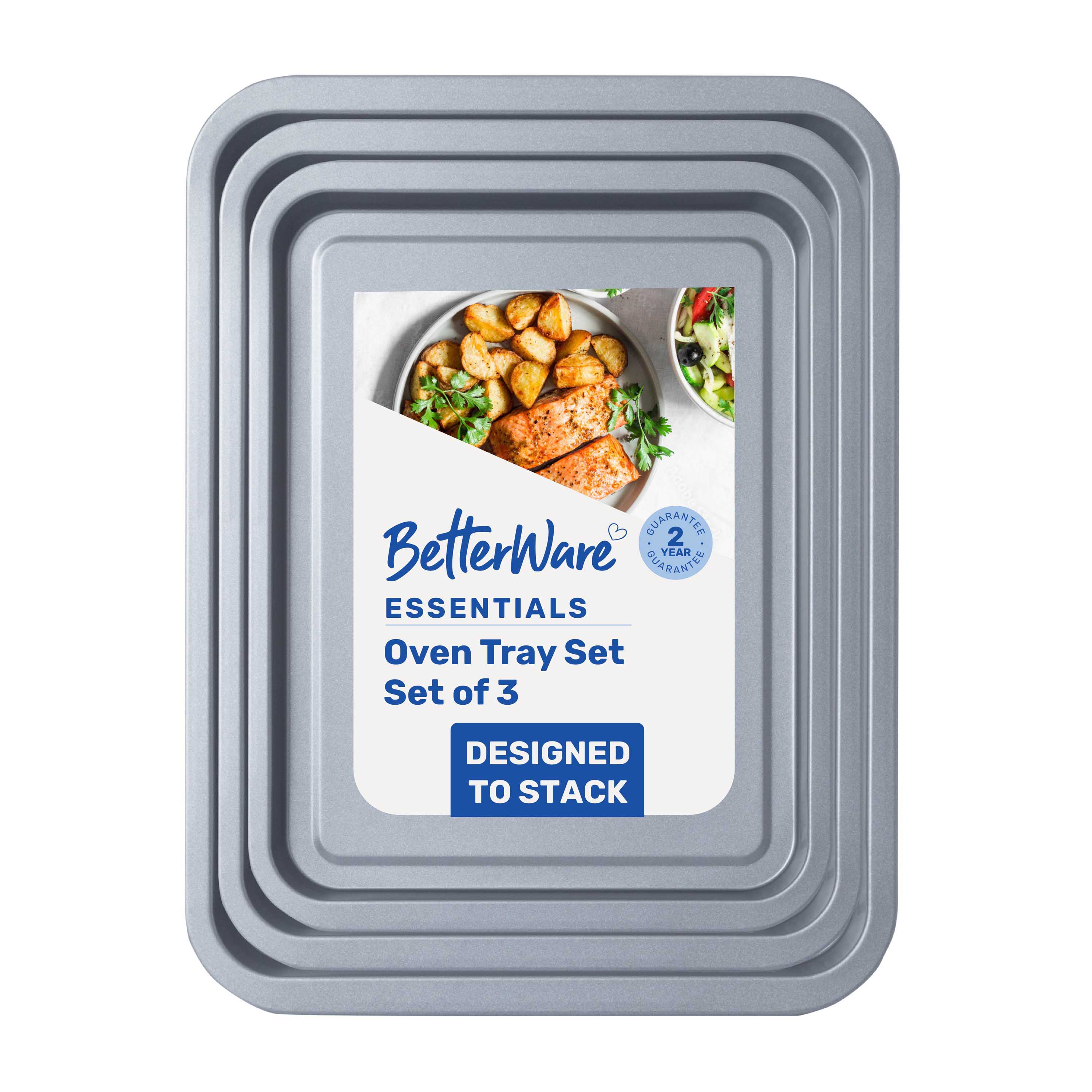 Betterware Essentials Non-Stick 3 Piece Baking Tray Set in Silver
