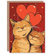 Cute Ginger Tabby Couple Love Heart Anniversary Valentines Day Card