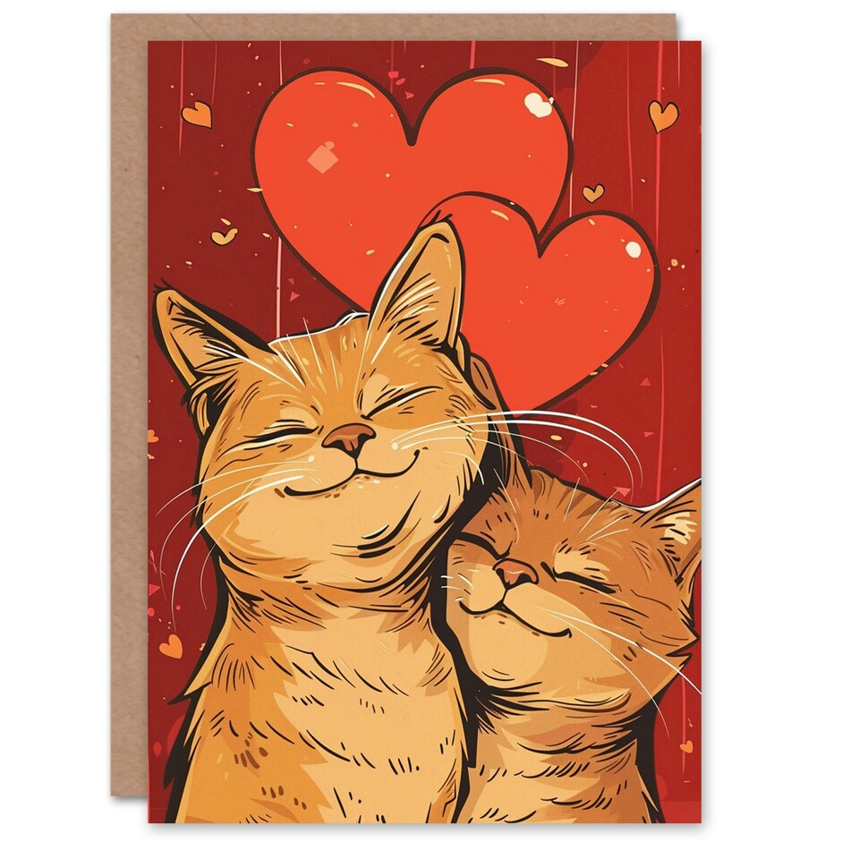 image 1 of Cute Ginger Tabby Couple Love Heart Anniversary Valentines Day Card