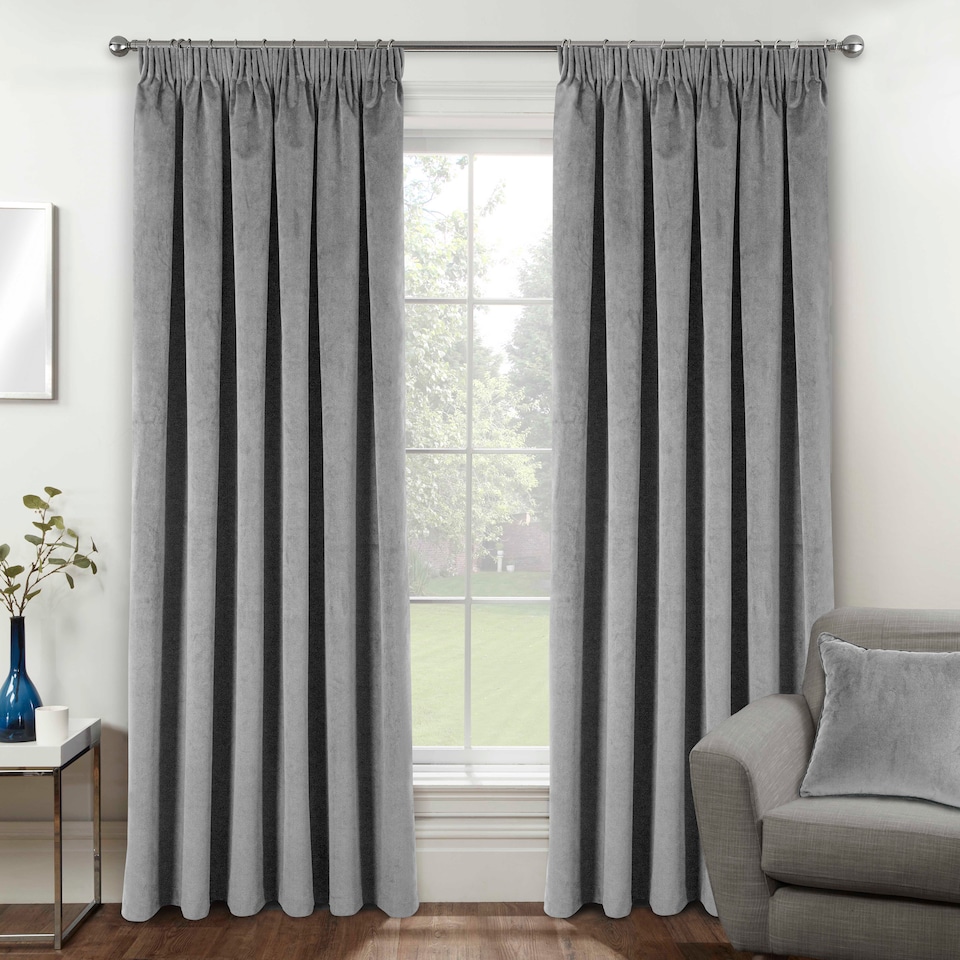 image 1 of Luxury Enhanced Living Grey Velvet, Supersoft, Blackout, Thermal Curtains with Tape Top (PAIR) - 90 x 90 inch (229x229cm)