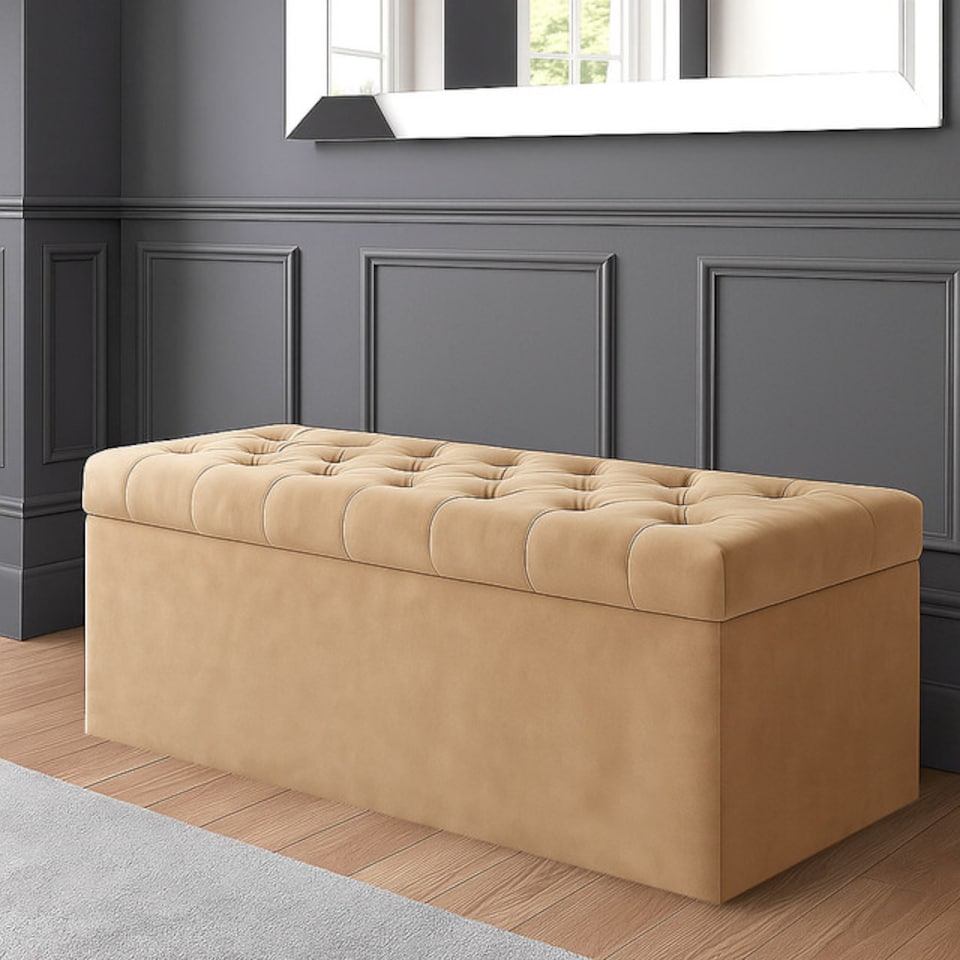 image 1 of 137cm SD Ottoman Storage Box, Mink Velvet Upholstered Chesterfield Storage Ottoman Box