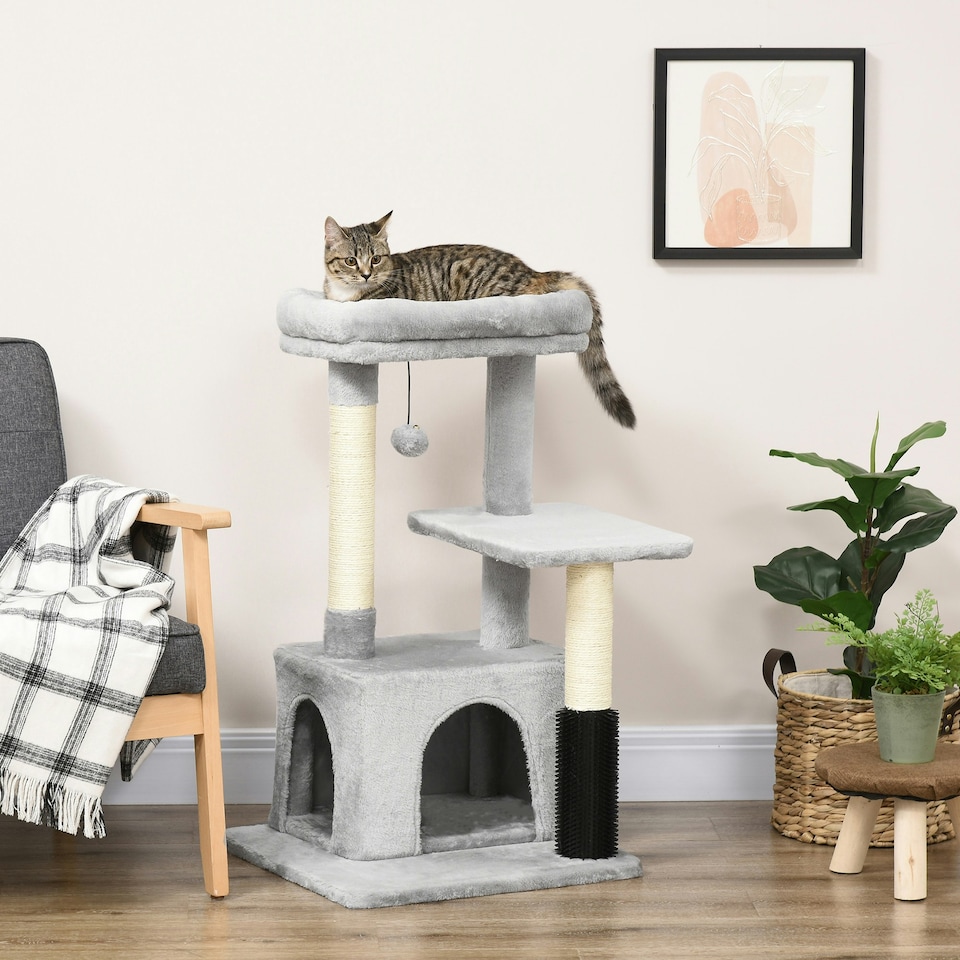 image 1 of PawHut Cat Tree with Scratch Post Condo Perch for Indoor Cats, 85cm, Grey